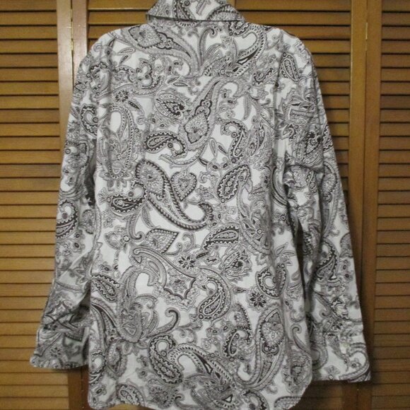 Jones New York top long sleeve button down brown and cream cotton blouse size 2x - Picture 7 of 8